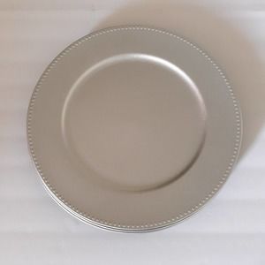 Set of 6 Silver 13" Round Beaded Trim Dinner Charger Plates